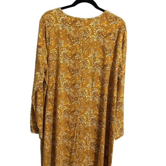 Denim&Co Yellow Floral Paisley Harvest Gold  Midi Dress Size 1X Lagenlook Fall - Picture 5 of 8